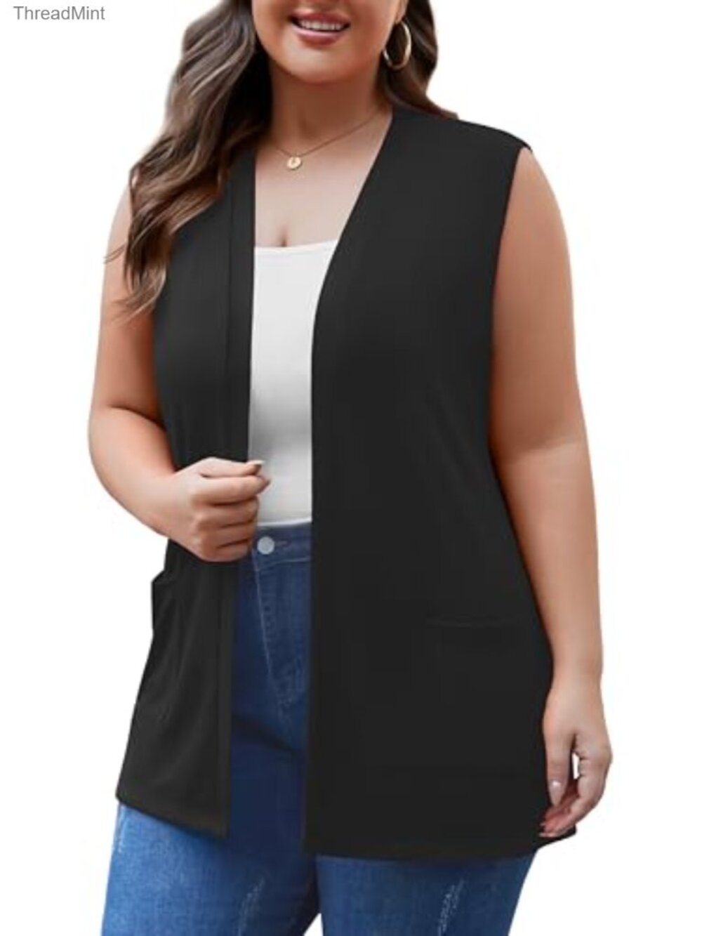 Open Front Sleeveless Cardigan Sweater Vest with Pockets Lightweight